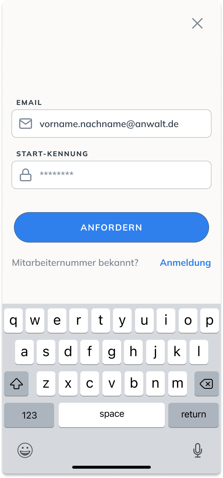 Login (Variante): Onboarding-Flow für neue Mitarbeiter