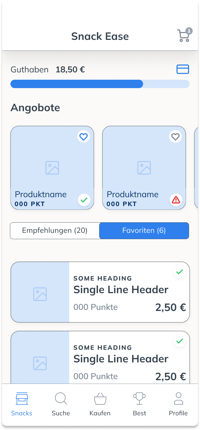Produktübersicht: Guthaben-Progress-Bar, Angebote und Empfehlungen