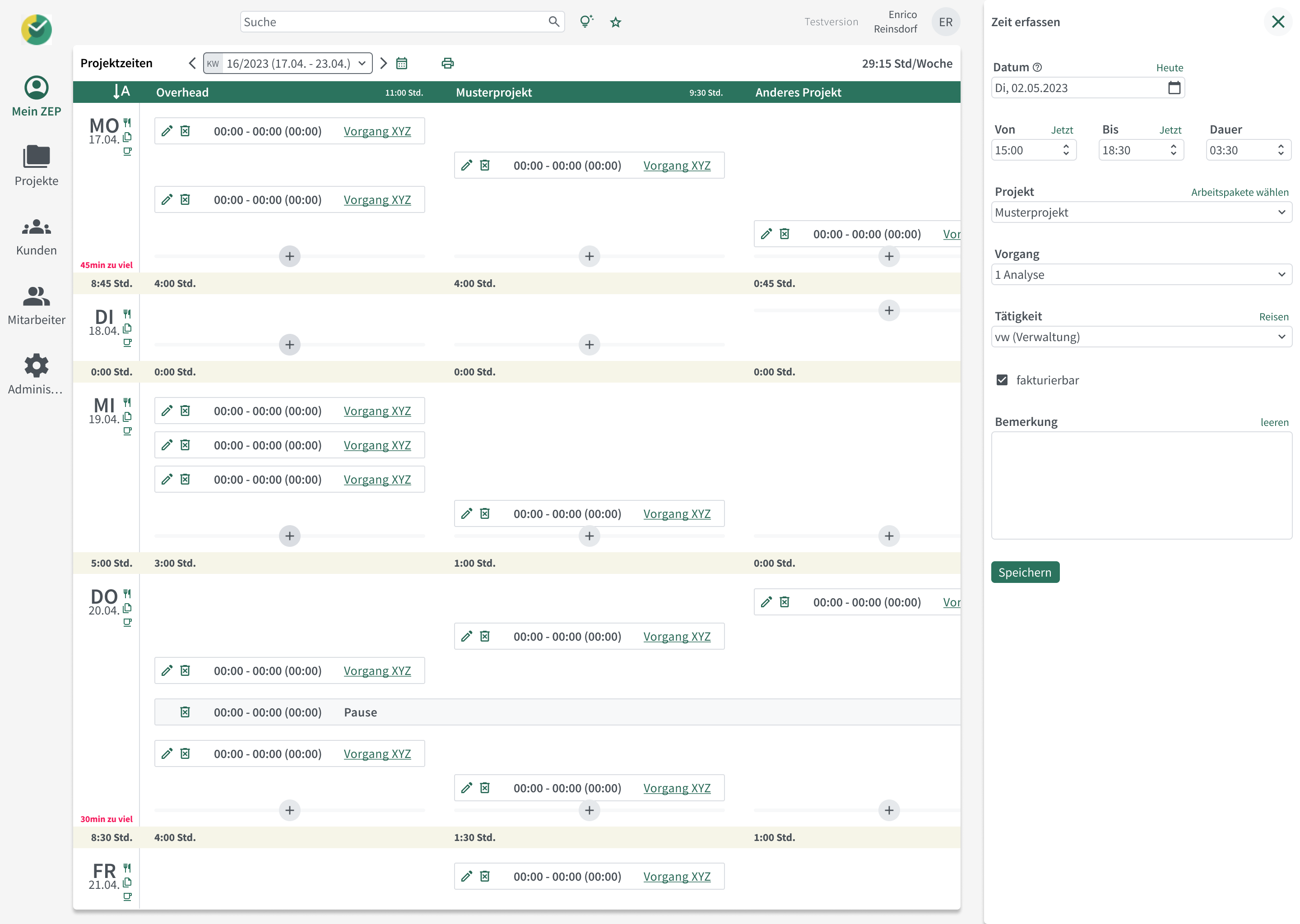 ZEP Zeiterfassung – UX Redesign